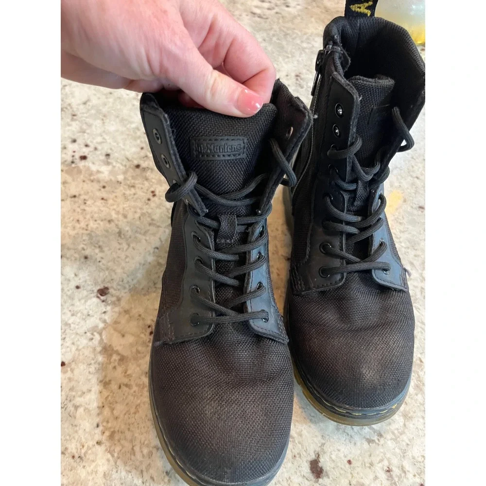 Dr Martens Combs J Black Nylon Leather Utility Boots Kids US 3 26982001‎